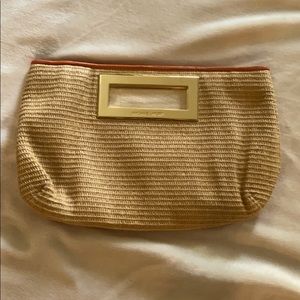 Michael Kors Straw Clutch Handbag Orange Trim